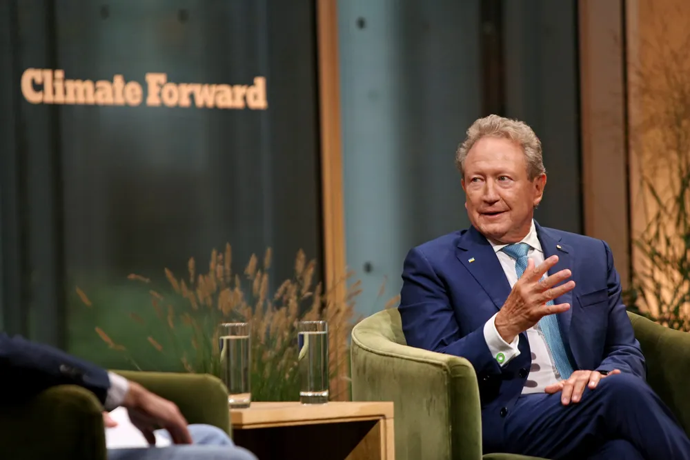 Andrew Forrest speaks onstage during this week's NYT Climate Forward 2025 event in New York.