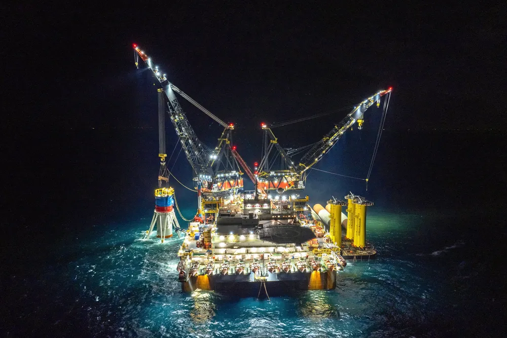 Foundation installation at He Dreiht wind farm, the subsidy-free pioneer that's signing corporate PPAs.