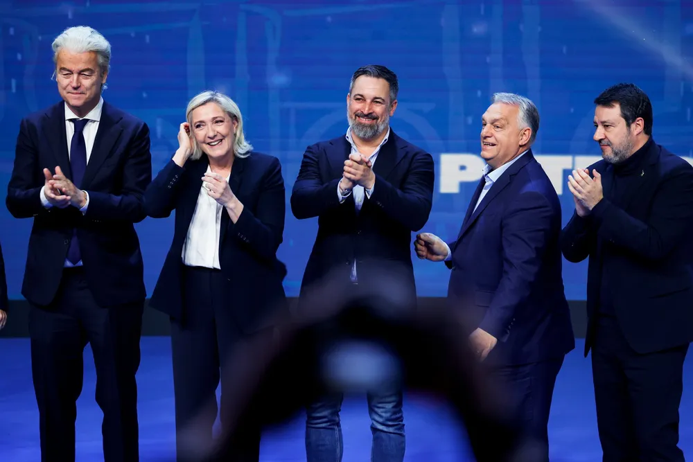 Spanish VOX leader Santiago Abascal, hosting European far-right leaders including Geert Wilders (Dutch Freedom Party, France's Marine Le Pen (National Rally).Hungarian Prime Minister Viktor Orban and Italy's Deputy Prime Minster Matteo Salvini.