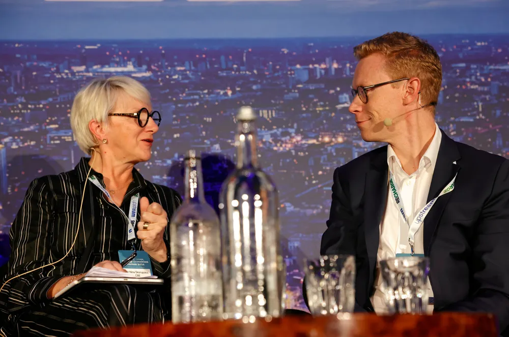 Nina Skorupsca, former head of the UK’s Association for Renewable Energy & Clean Technology (L) and Per Arne Solend, head of M&A at Equinor.